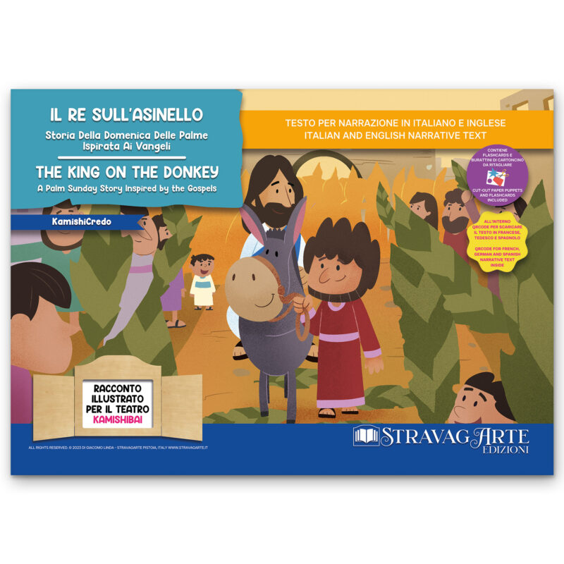 Kamishibai copertina storia bilingue Il Re sull’Asinello – Storia della Domenica delle Palme ispirata ai Vangeli StravagArte 