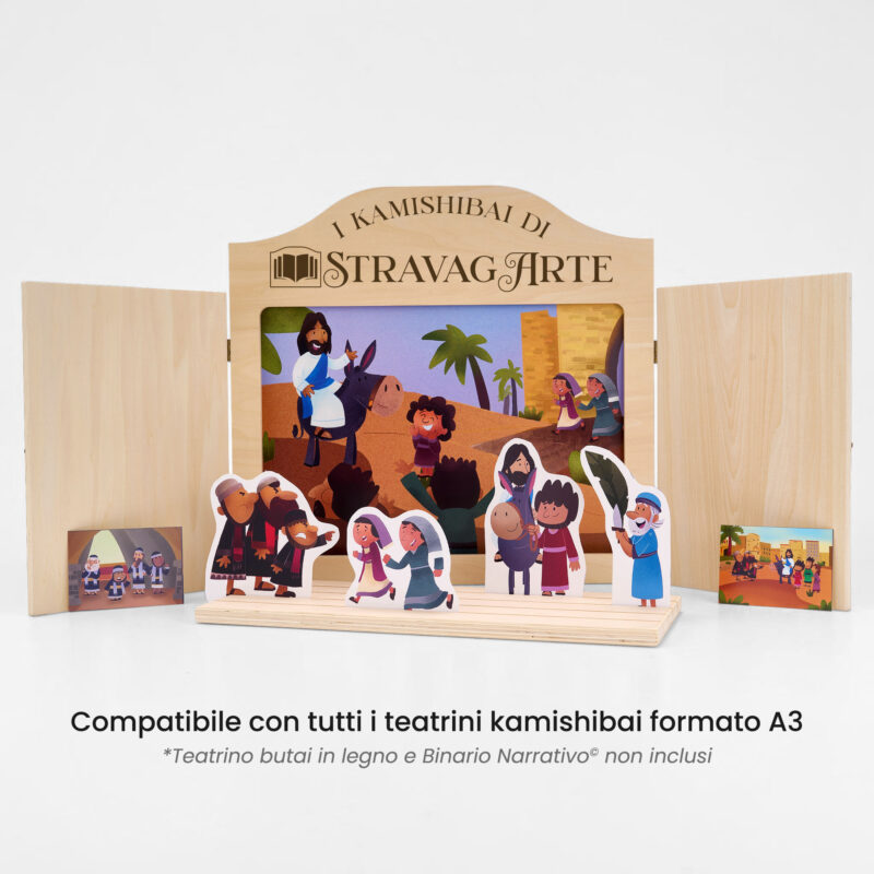 Kamishibai: Tavole A3 Il Re sull’Asinello – Storia della Domenica delle Palme ispirata ai Vangeli compatibili teatrino legno.