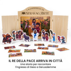 Kamishibai kit Il Re sull’Asinello – Storia della Domenica delle Palme ispirata ai Vangeli con burattini e teatrino butai A3 StravagArte.