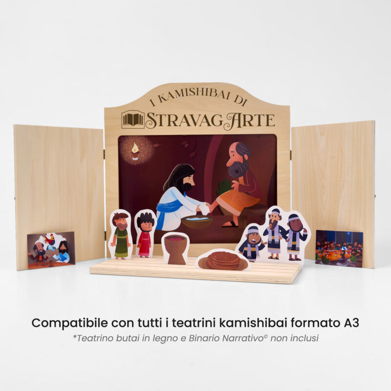 Kamishibai: Tavole A3 Una Cena, un Dono Storia dell’Ultima Cena ispirata ai Vangeli compatibili teatrino legno.