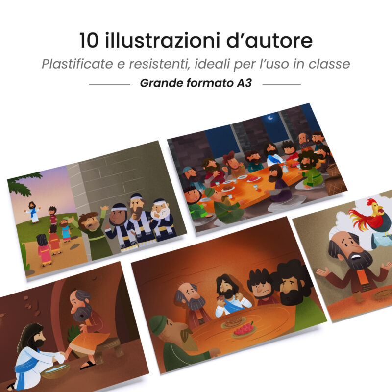 Kamishibai: tavole A3 illustrate per storia Kamishibai Una Cena, un Dono Storia dell’Ultima Cena ispirata ai Vangeli .