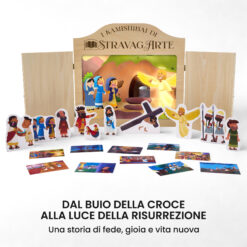 Kamishibai kit Tre Croci sul Monte Storia della Pasqua di Gesù ispirata ai Vangeli con burattini e teatrino butai A3 StravagArte.