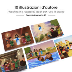 Kamishibai: tavole A3 illustrate per storia Kamishibai La Fiamma dal Cielo Storia di Ascensione e Pentecoste ispirata ai Vangeli.