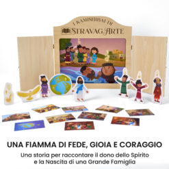 Kamishibai kit La Fiamma dal Cielo Storia di Ascensione e Pentecoste ispirata ai Vangeli con burattini e teatrino butai A3 StravagArte.