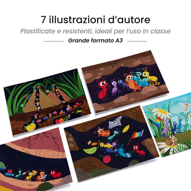 Kamishibai: tavole A3 illustrate per storia Kamishibai Formiche in Fila.