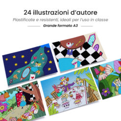 Kamishibai: tavole A3 illustrate per storia Kamishibai Alice nel Paese delle Meraviglie, Giù Giù Giù nella Tana del Coniglio.