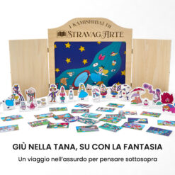 Kamishibai kit Alice nel Paese delle Meraviglie, Giù Giù Giù nella Tana del Coniglio con burattini e teatrino butai A3 StravagArte.