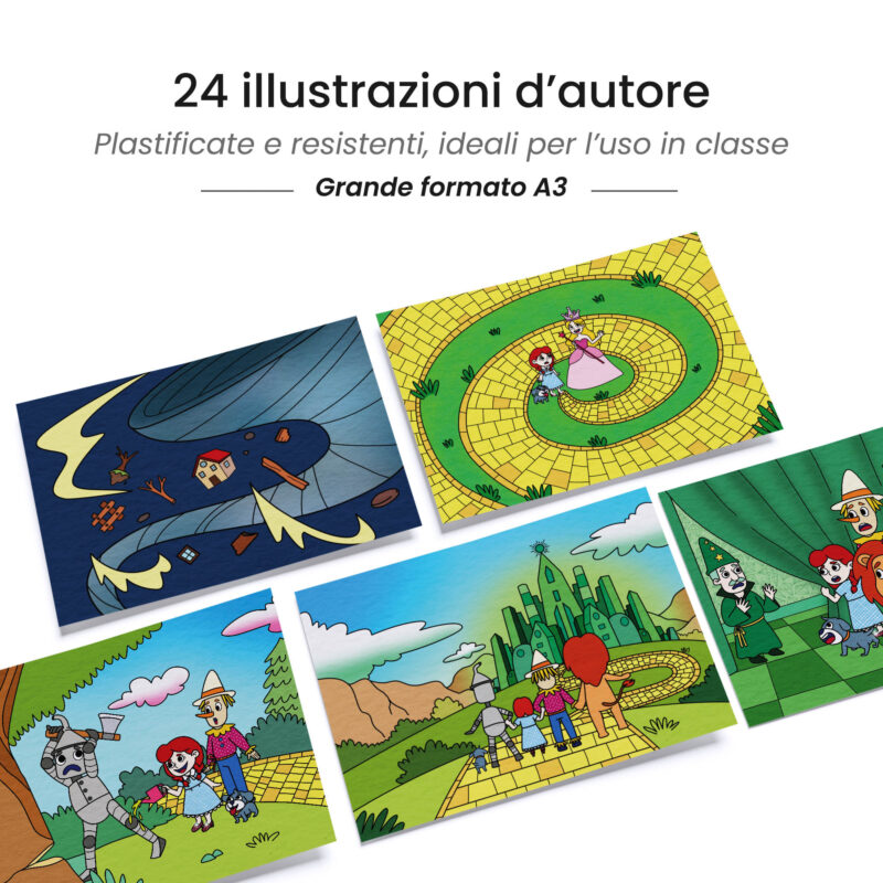 Kamishibai: tavole A3 illustrate per storia Kamishibai Il Mago di Oz: Viaggio oltre l’Arcobaleno.