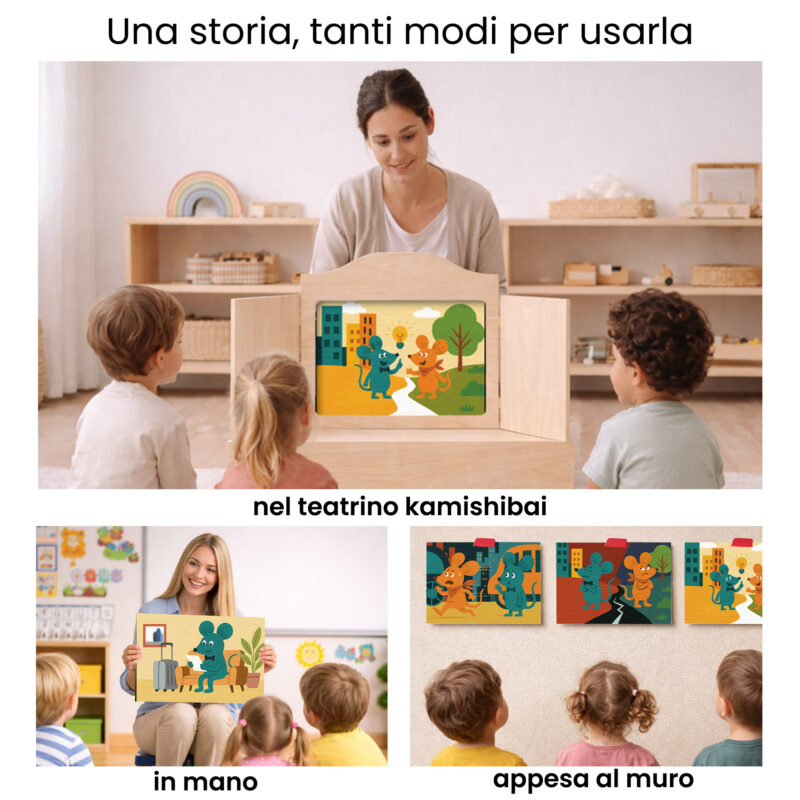 Kamishibai per la scuola: Uso didattico storia Il Topo di Qui e il Topo di Là – Una Storia a Metà Strada StravagArte in classe.