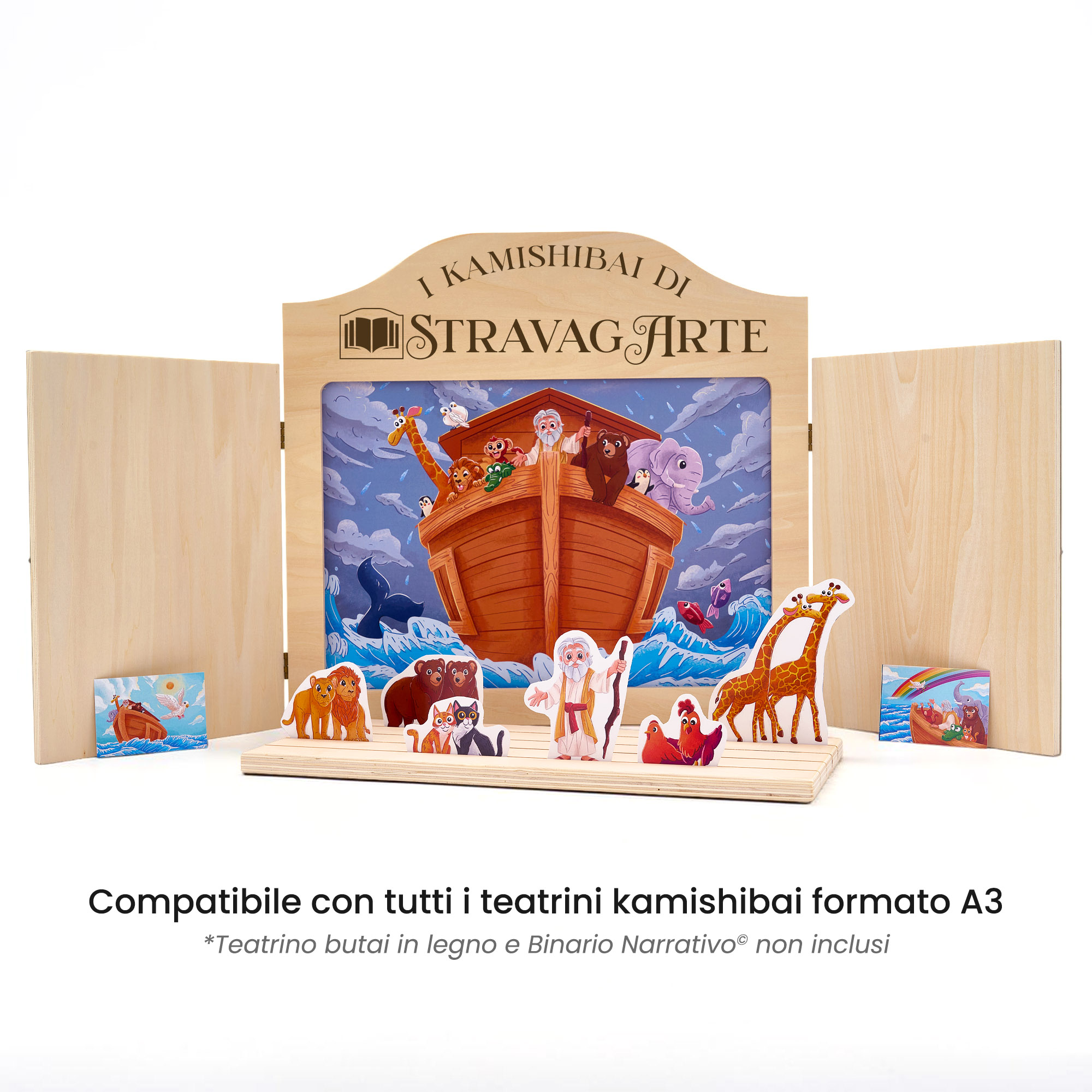 Kamishibai: Tavole A3 L’Arca di Noè - Una Storia Biblica di Pioggia, Animali e Arcobaleni compatibili teatrino legno.