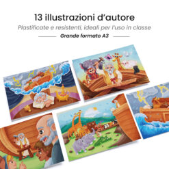 Kamishibai: tavole A3 illustrate per storia Kamishibai L’Arca di Noè - Una Storia Biblica di Pioggia, Animali e Arcobaleni.