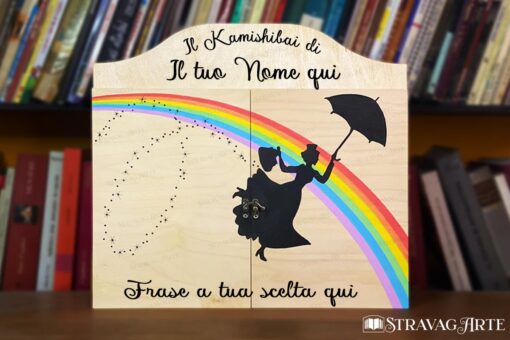 Teatrino kamishibai personalizzabile A3 in legno di StravagArte, perfetto per regalo maestre e materiale didattico. Anche con carta docente.