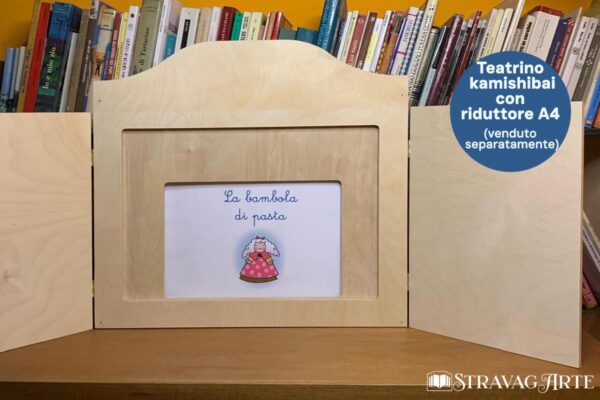 Teatrino kamishibai in legno con riduttore A4 per l'uso di storie stampate più piccole - di StravagArte