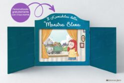 Teatrino kamishibai decorato personalizzato StravagArte colore turchese - kamishibai con carta docente - personalizzalo gratuitamente