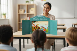 teatrino kamishibai in legno personalizzato StravagArte aperto in classe