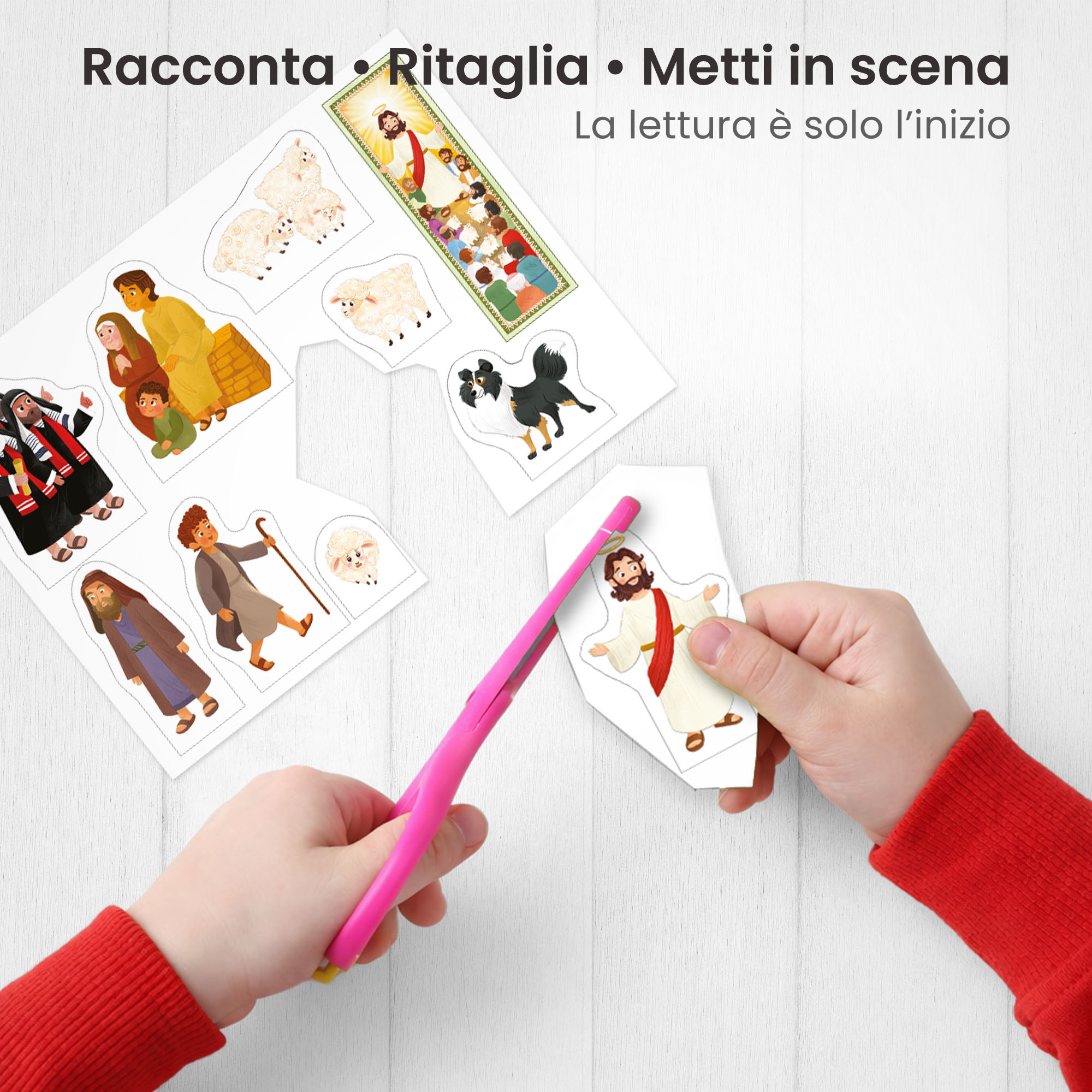 Kamishibai: Ritaglio burattini dei personaggi della storia LA PARABOLA DELLA PECORELLA SMARRITA - Un Racconto Ispirato ai Vangeli.