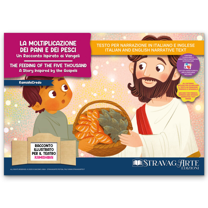Kamishibai copertina storia bilingue La Moltiplicazione dei Pani e dei Pesci - Un Racconto Ispirato ai Vangeli StravagArte
