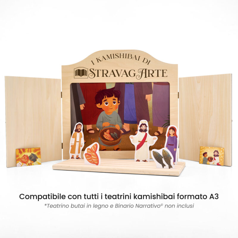 Kamishibai: Tavole A3 La Moltiplicazione dei Pani e dei Pesci - Un Racconto Ispirato ai Vangeli compatibili teatrino legno.