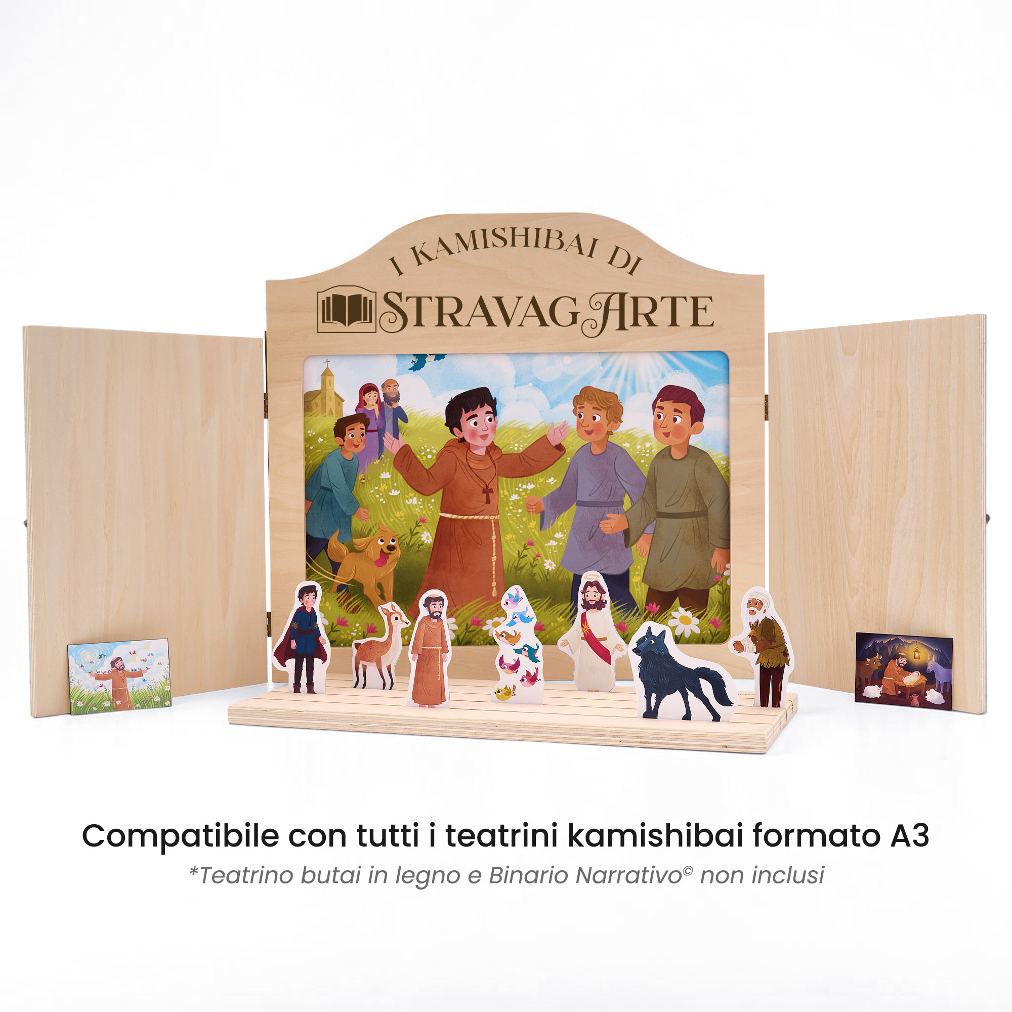 Kamishibai: Tavole A3 San Francesco, il Fratello di Tutti - Racconto della Vita Ispirato alle Fonti Francescane compatibili teatrino legno.