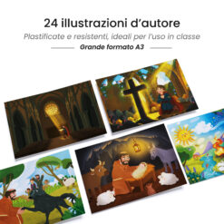 Kamishibai: tavole A3 illustrate per storia Kamishibai San Francesco, il Fratello di Tutti - Racconto della Vita Ispirato alle Fonti Francescane.
