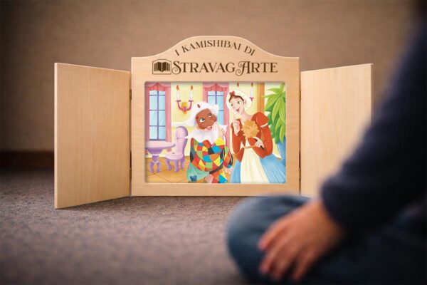 Arlecchino e Colombina e l'Intrigo di Carnevale | Storia kamishibai bilingue italiano/inglese con burattini, flashcards e materiali educativi stampabili - ritaglia gioca e metti in scena con i burattini e le flashcards incluse