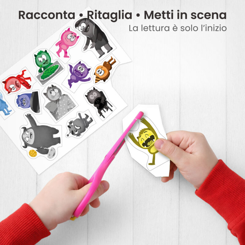 Kamishibai: Ritaglio burattini dei personaggi della storia Toby e il Giorno Grigio: un’Avventura tra Colori ed Emozioni.