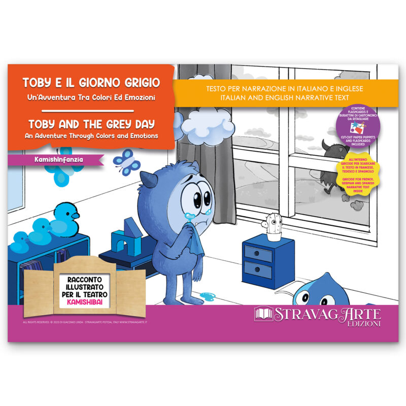 Kamishibai copertina storia bilingue Toby e il Giorno Grigio: un’Avventura tra Colori ed Emozioni StravagArte 