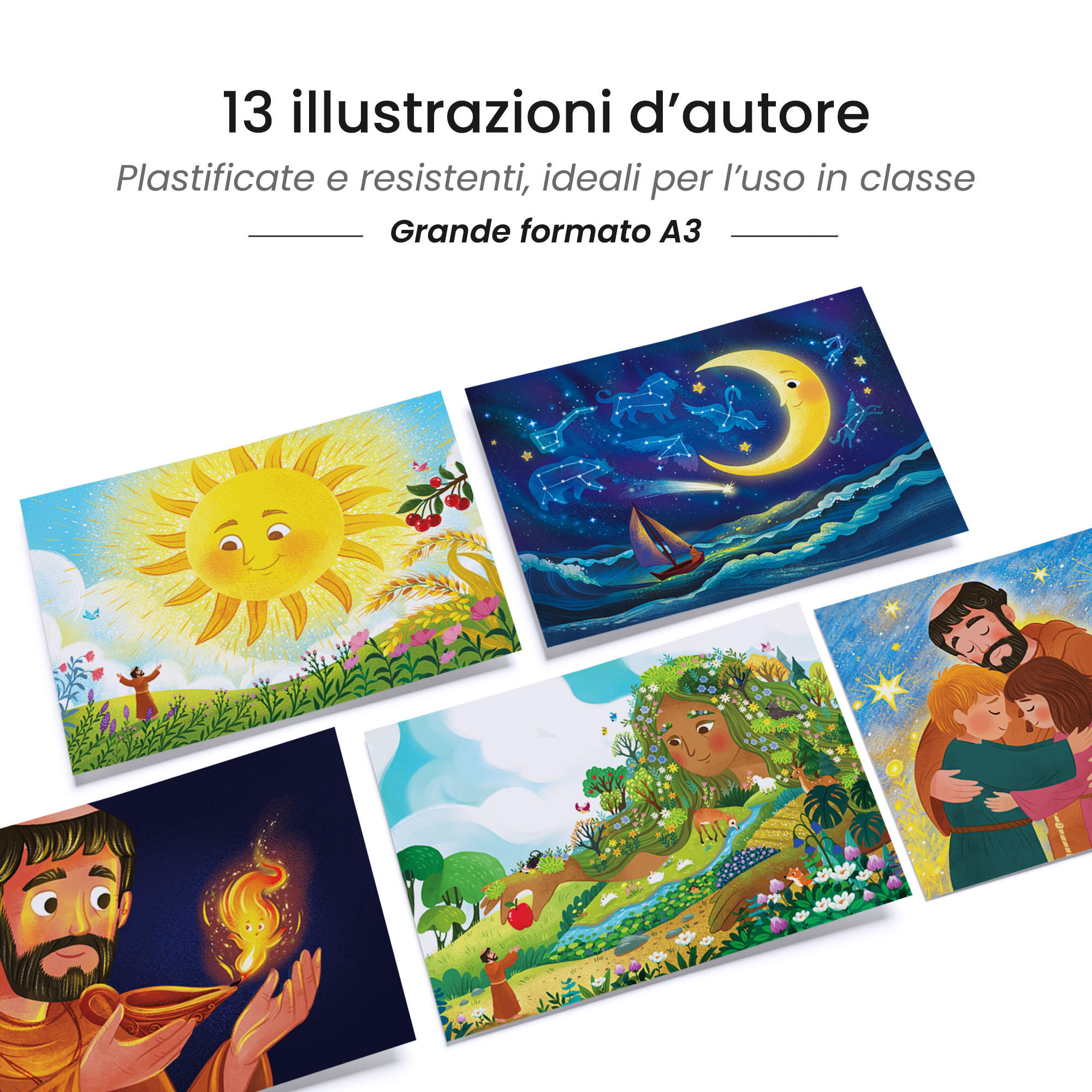 Kamishibai: tavole A3 illustrate per storia Kamishibai San Francesco e il Canto del Creato: il Cantico delle Creature raccontato ai bambini.