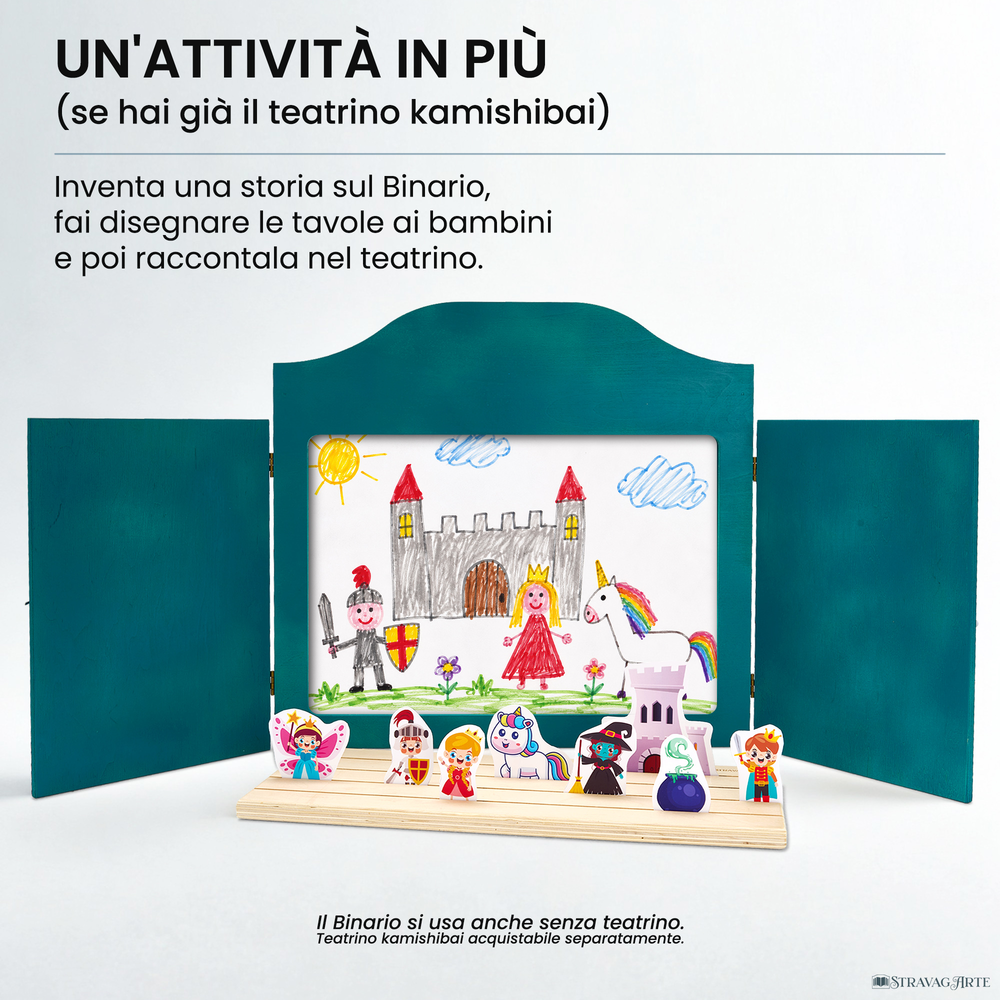 Binario Narrativo con personaggi e tavola illustrata creata dai bambini nel teatrino kamishibai