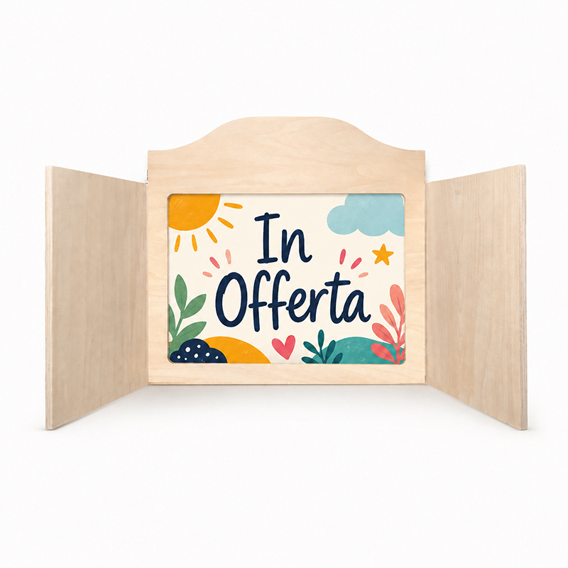 Kamishibai in offerta StravagArte con teatrino e cartello promozionale