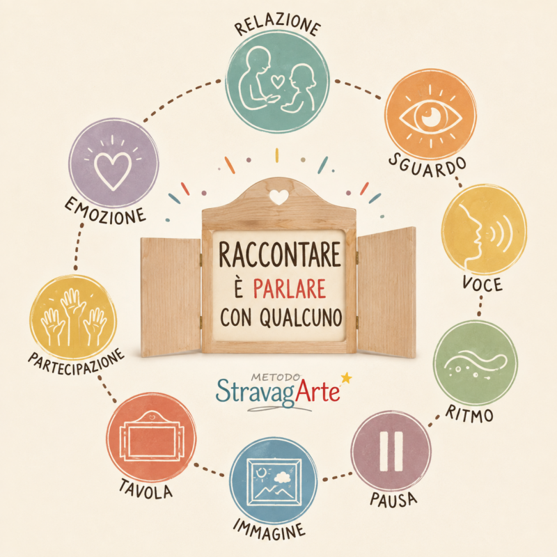 Schema degli elementi del Metodo StravagArte per raccontare con il kamishibai