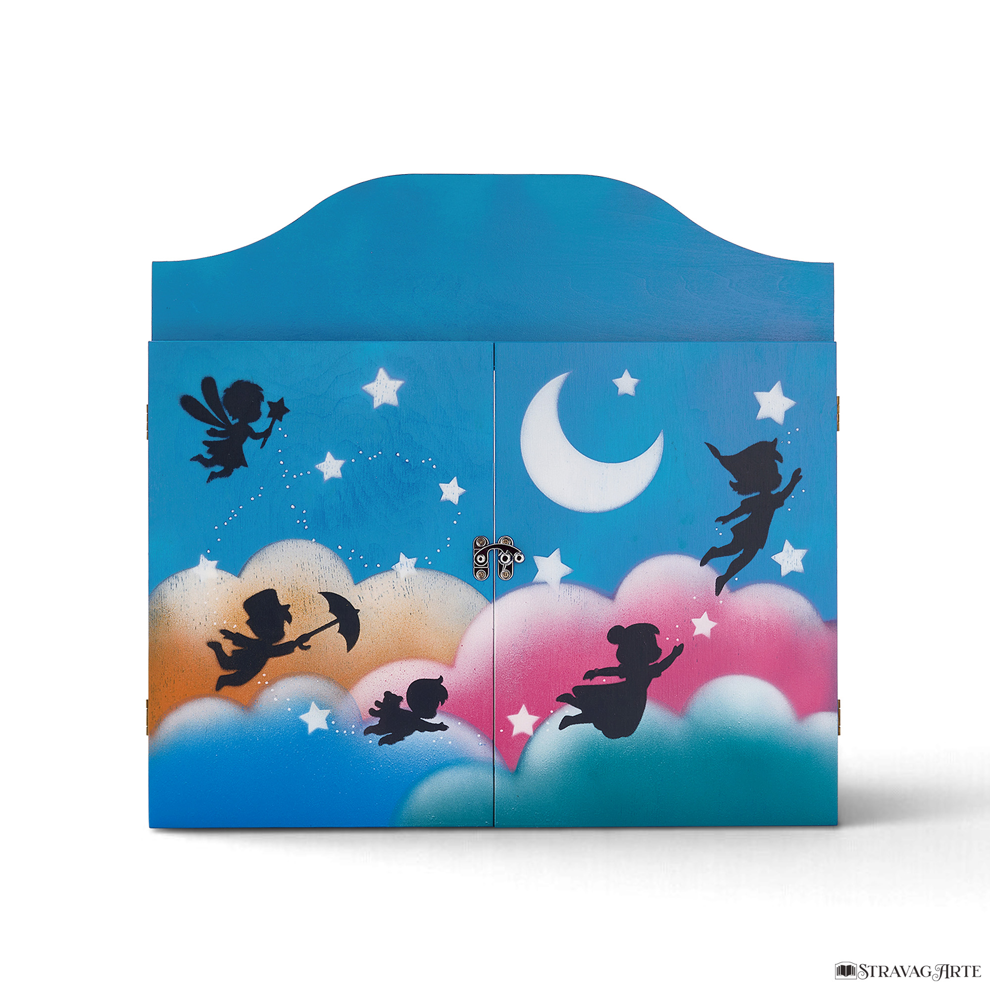 Teatrino kamishibai A3 personalizzato in legno AZ02 colore azzurro tema bambini in volo StravagArte