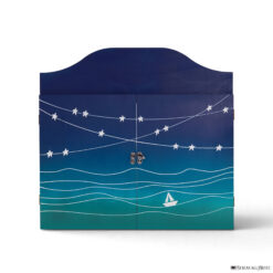Teatrino kamishibai A3 personalizzato in legno BS01 colore blu scuro tema mare, barchetta e stelle StravagArte