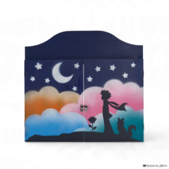 Teatrino kamishibai A3 personalizzato in legno BS03 colore blu scuro tema bambino, rosa e volpe sotto le stelle StravagArte