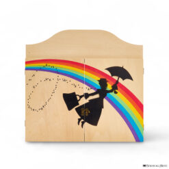 Teatrino kamishibai A3 personalizzato in legno LN06 colore legno naturale tema maestra con ombrello in volo StravagArte
