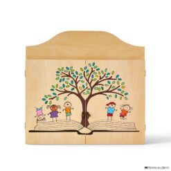 Teatrino kamishibai A3 personalizzato in legno LN10 colore legno naturale tema bambini, albero e libro StravagArte