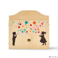 Teatrino kamishibai A3 personalizzato in legno LN15 colore legno naturale tema bambini che soffiano bolle colorate StravagArte