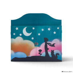 Teatrino kamishibai A3 personalizzato in legno TU03 colore turchese tema bambino, rosa e volpe sotto le stelle StravagArte
