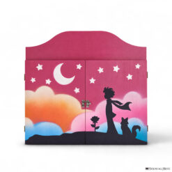 Teatrino kamishibai A3 personalizzato in legno VE03 colore viola erika tema bambino, rosa e volpe sotto le stelle StravagArte