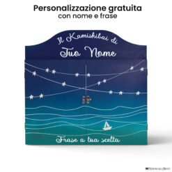 Teatrino kamishibai personalizzato BS01 blu scuro tema mare, barchetta e stelle con nome e frase StravagArte