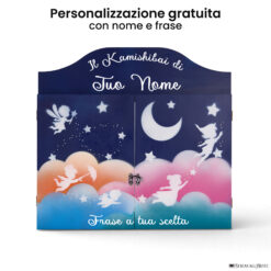 Teatrino kamishibai personalizzato BS02 blu scuro tema bambini in volo con nome e frase StravagArte