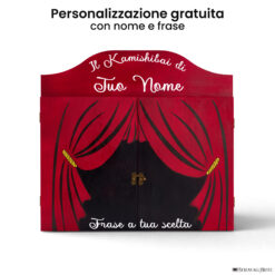 Teatrino kamishibai personalizzato RR11 rosso rubino tema sipario con nome e frase StravagArte