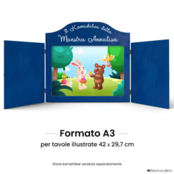 Teatrino kamishibai A3 blu chiaro con tavola illustrata StravagArte