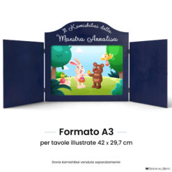 Teatrino kamishibai A3 blu scuro con tavola illustrata StravagArte