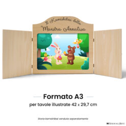 Teatrino kamishibai A3 legno naturale con tavola illustrata StravagArte