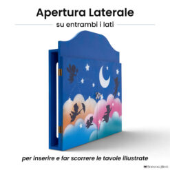 Teatrino kamishibai personalizzato A3 BC02 blu chiaro tema bambini in volo con apertura laterale su entrambi i lati StravagArte