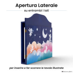 Teatrino kamishibai personalizzato A3 BS02 blu scuro tema bambini in volo con apertura laterale su entrambi i lati StravagArte