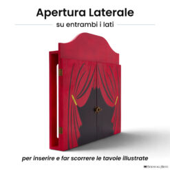 Teatrino kamishibai personalizzato A3 RR11 rosso rubino tema sipario con apertura laterale su entrambi i lati StravagArte