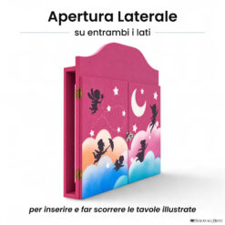 Teatrino kamishibai personalizzato A3 VE02 viola erika tema bambini in volo con apertura laterale su entrambi i lati StravagArte