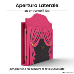 Teatrino kamishibai personalizzato A3 VE11 viola erika tema sipario con apertura laterale su entrambi i lati StravagArte
